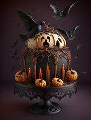 Halloween horror scary cake. Generative ai.