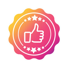 Thumb up icon with star rating and gradient color.