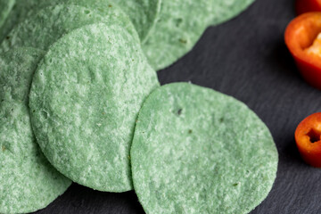Thin and delicious green potato chips