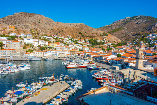 View of port of Hydra in Greece