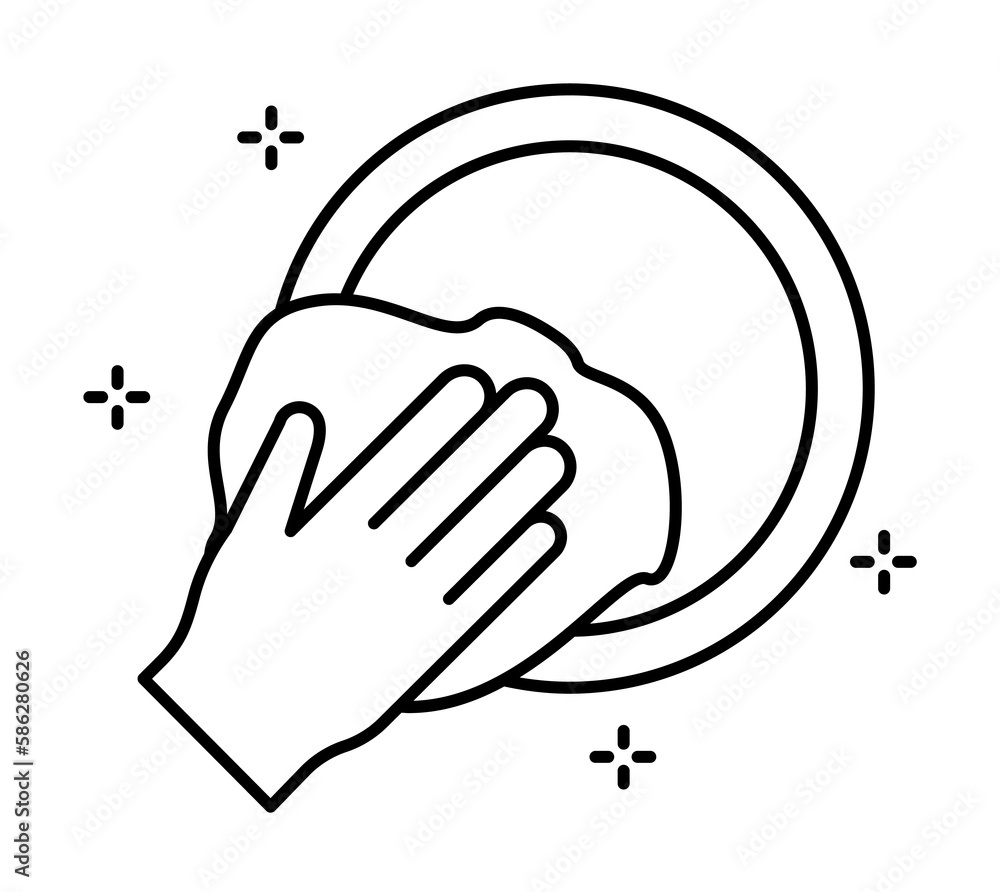 Poster hand, plate, towel icon. simple line, outline elements of hygiene icons for ui and ux, website or mo