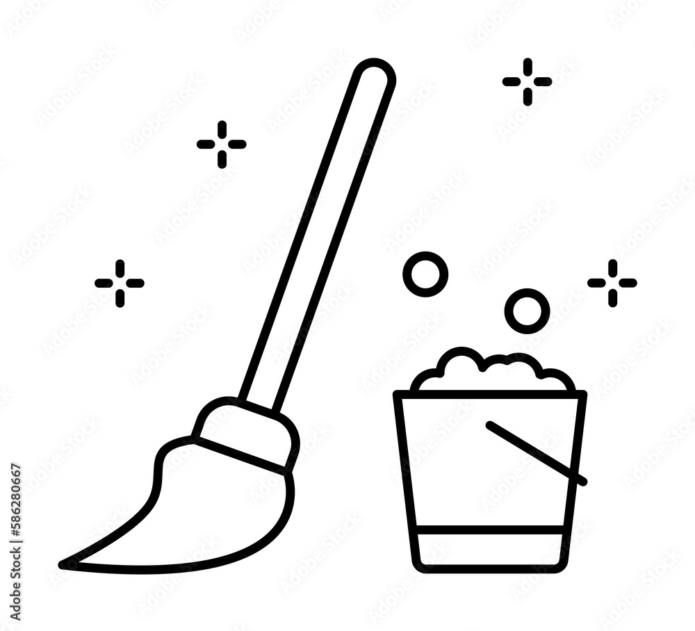 Poster bucket, mop, foam icon. simple line, outline elements of hygiene icons for ui and ux, website or mob