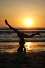 Silhouette sunset golden hour woman yoga meditation meditating asana Costa Rica beautiful lifestyle fun beach
