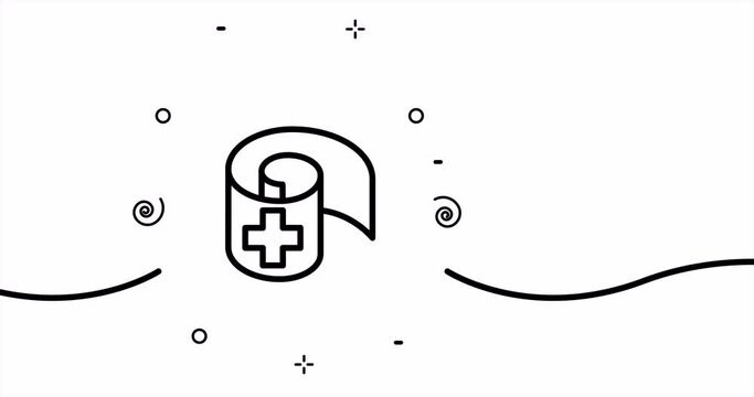 Bandage with plus icon. Medicine concept. One line drawing animation. Motion design. Animated technology logo. Video 4K.