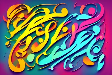 Calligraphy symbol on colorful background. 2d illustration. Emotions and an occasion for celebration - generative ai