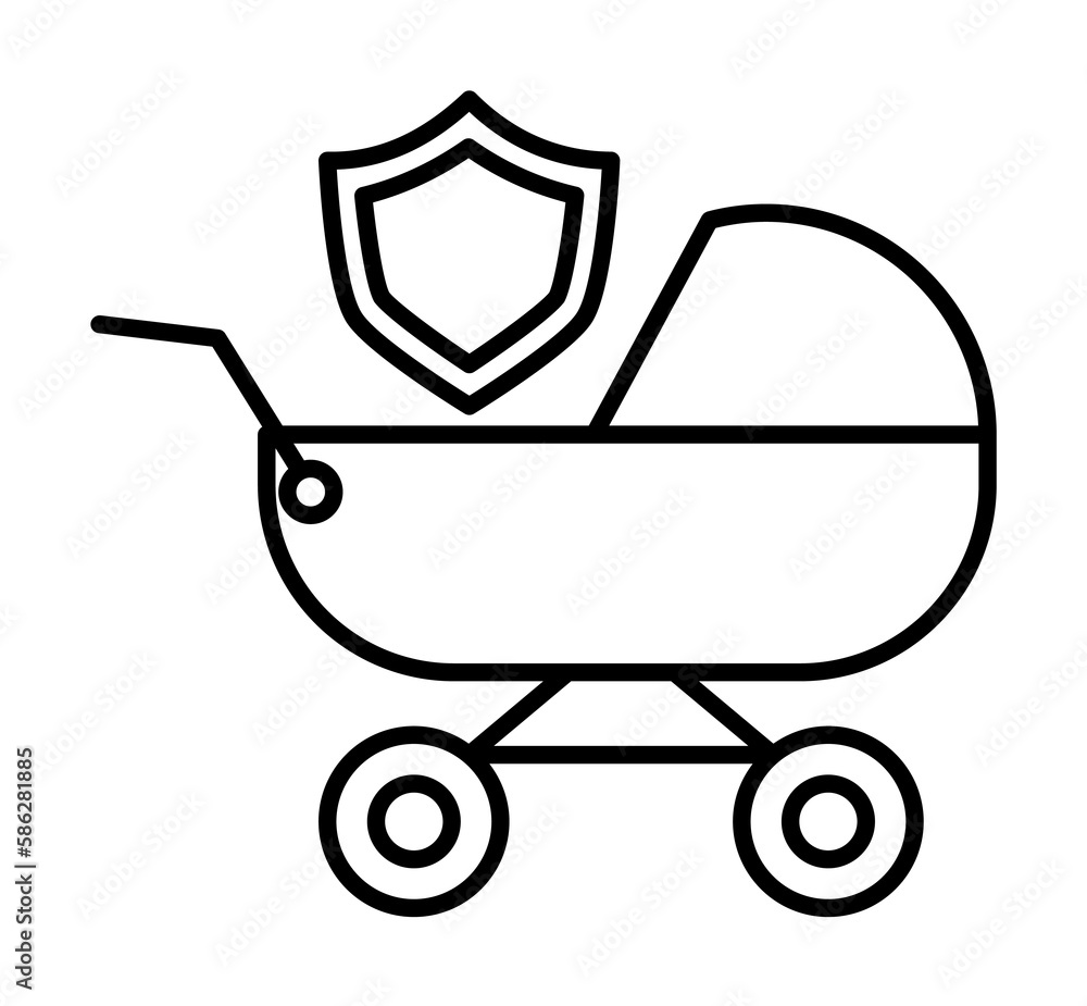 Aufkleber baby stroller and shield line icon. element of insurance sign for mobile concept and web apps. thin 
