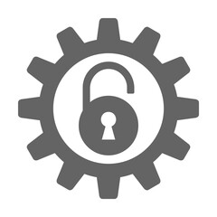 Cyber risk management, lock configuration, padlock with gear, security lock, security setting icon