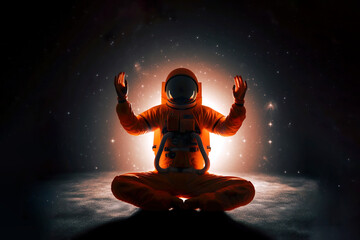 AI illustration of an astronaut meditating in space - obrazy, fototapety, plakaty