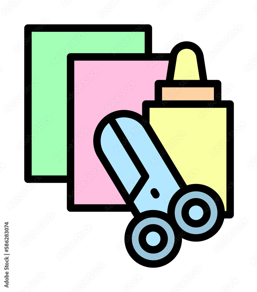 Poster scissors, glue, paper icon. simple color with outline elements of kindergarten icons for ui and ux, 