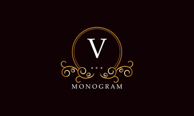 Luxury vector initial letter V monogram. Vintage logo, retro sign, company brand.