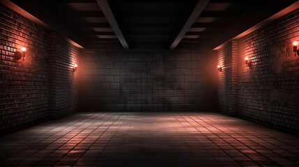 blue tunnel with shabby walls and communications on walls. Generative Ai