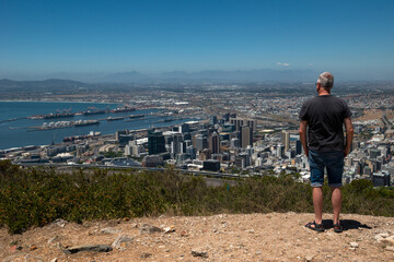 Man is watching Cape Town panorama view