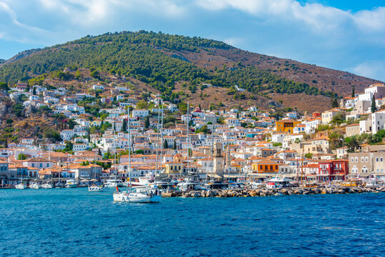 View of port of Hydra in Greece