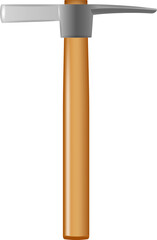 Realistic masons pickaxe hammer with wooden handle. industrial workers tool. Equipment for repair, contract and locksmith work. 