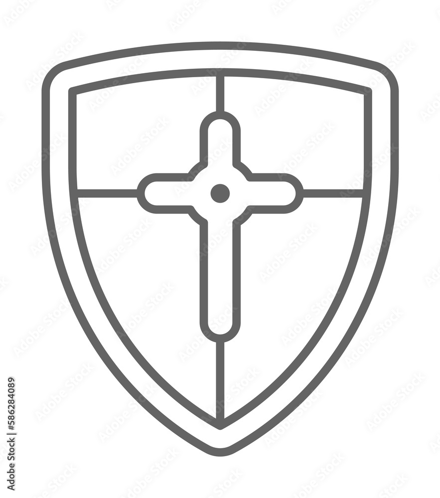 Poster medieval, shield icon. element of medieval period icon. thin line icon for website design and develo