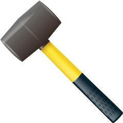 Hammer with rubberized yellow handle. Hammer for laying stone and tiles rubber Industrial workers vector tool. Equipment for repair, contract and locksmith work. Vector illustration