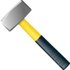 Realistic big hammer with fiberglass handle. Vector industrial workers tool. Equipment for repair, contract and locksmith work. Vector
