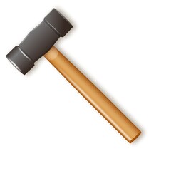 Realistic hammer sledgehammer with wooden handle. Industrial workers tool. Equipment for repair, contract and locksmith work.