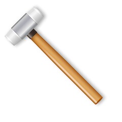 Rubber plastic hammer with wooden handle. Hammer for laying stone and tiles rubber Industrial workers tool. Equipment for repair, contract and locksmith work.