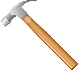 Hammer with a rubberized yellow handle. Hammer and nail puller, two in one. Industrial workers tool. Equipment for repair, contract and locksmith work.