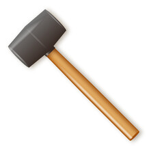 Rubber plastic hammer with wooden handle. Hammer for laying stone and tiles rubber Industrial workers vector tool. Equipment for repair, contract and locksmith work.