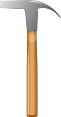 Climbers hammer with a yellow wooden handle.