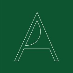 Letter A conceptual text design logo template design. Simple letter mark Vector illustration. White color outline on green background.