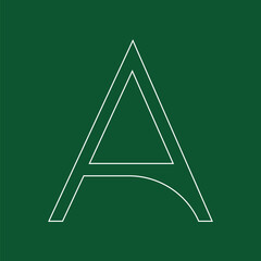 Letter A conceptual text design logo template design. Simple letter mark Vector illustration. White color outline on green background.