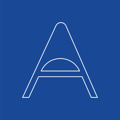 Letter A conceptual text design logo template design. Simple letter mark Vector illustration. White color outline on blue background. Rounded line shape logo template.