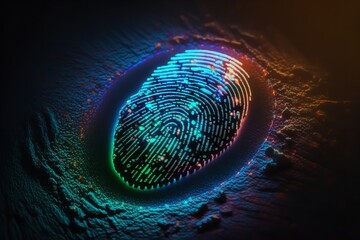 Close up gorgeous abstract multi colorful fingerprint on backdrop texture for design. Macro photography view. Generative Ai.