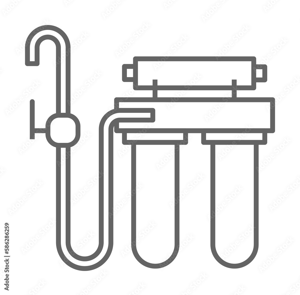 Poster plumber, water filter icon. element of plumber icon. thin line icon for website design and developme