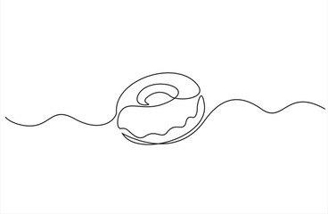 Continuous one line drawing of fresh donut. World food day concept. Continuous line draw design graphic vector illustration.