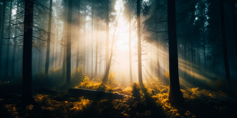 Serene Sunrise in the Forest Rays