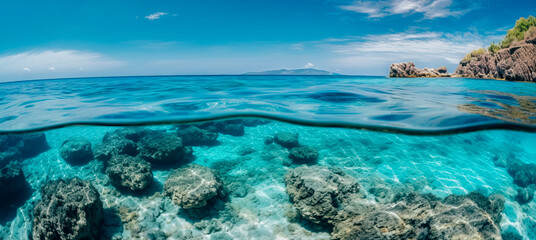 Fototapeta na wymiar Sea is a breathtaking expanse of crystal - clear blue water, stretching as far as the eye can see 