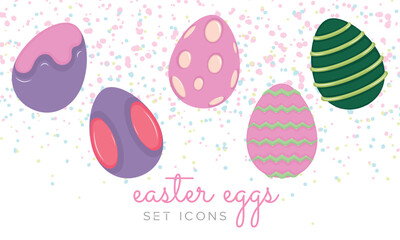Traditional colored easter eggs icons set Vector illustration
