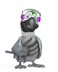 cartoon parrot dj is listing some music