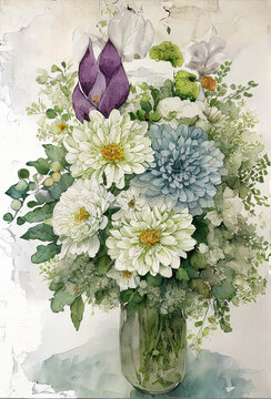 A bouquet of vibrant spring flowers arranged in a vase. Generative AI
