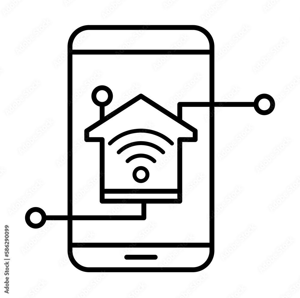Poster smart mobile phone control icon. element of smart house icon for mobile concept and web apps. thin l