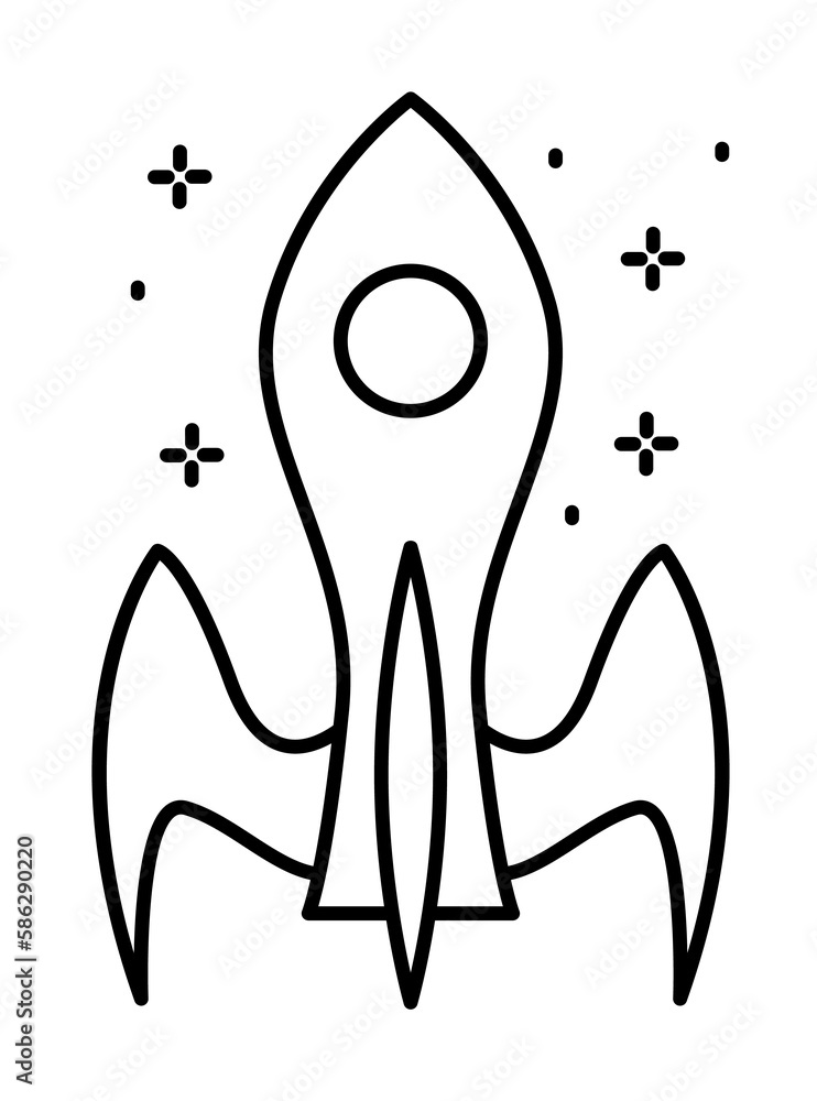 Poster spaceship icon. simple line, outline of rocket icons for ui and ux, website or mobile application