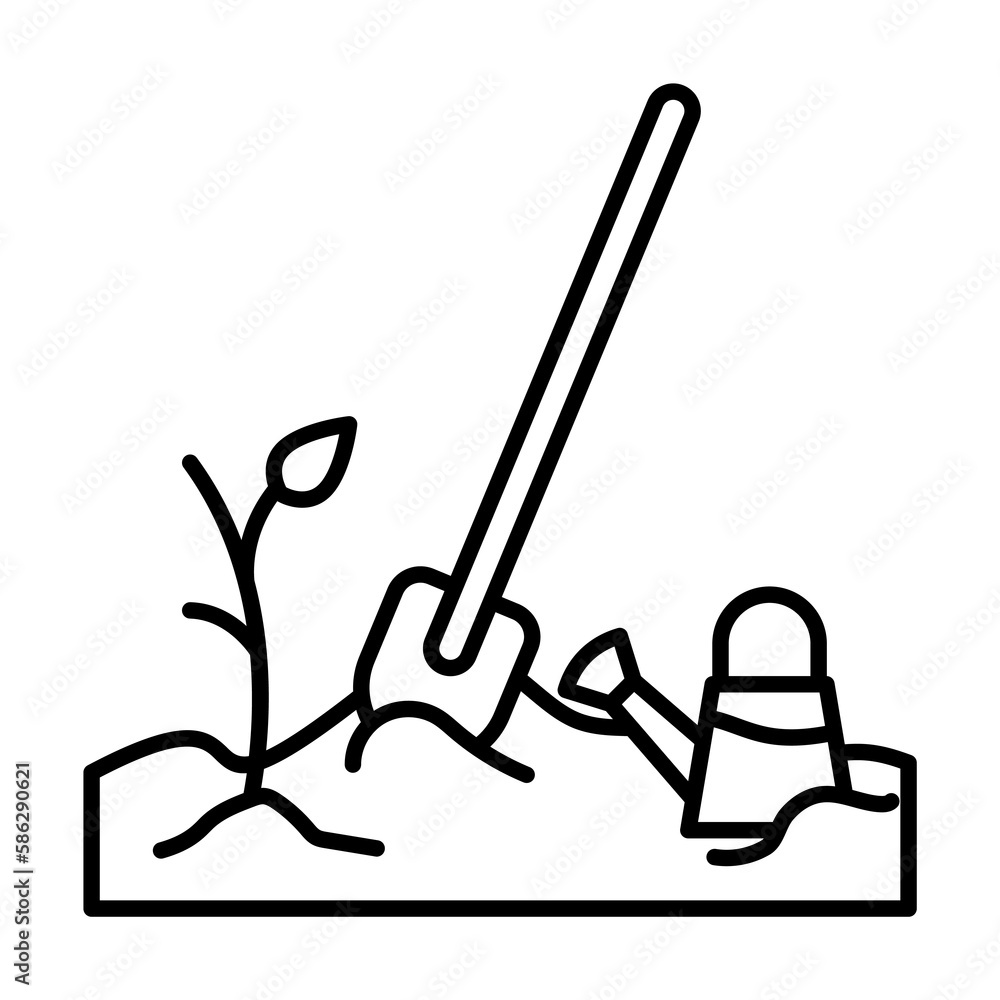Poster sapling, spade, watering can icon. simple line, outline elements of spring icons for ui and ux, webs