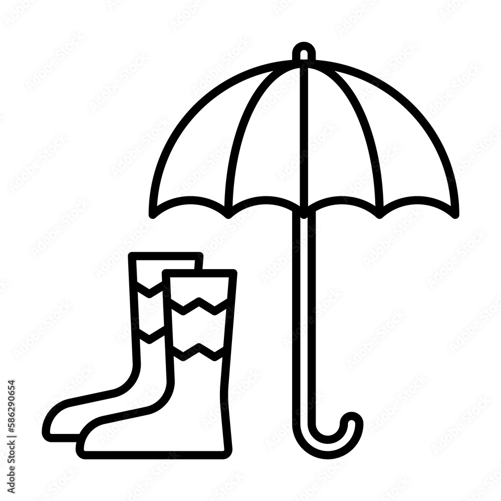 Poster rubber boots, umbrella icon. simple line, outline elements of spring icons for ui and ux, website or