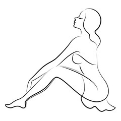 Silhouette of a woman in a modern continuous line style. The girl is slim and beautiful. Lady suitable for aesthetic decor, posters, stickers, logo. Vector illustration.