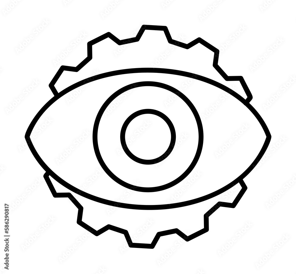 Aufkleber eye and gear icon. element of sturt up icon for mobile concept and web apps. thin line eye and gear 