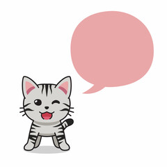PrintCartoon character american shorthair cat with speech bubble for design.