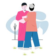man-hugging-greet-ramadan-eid-mubarak-flat-illustration