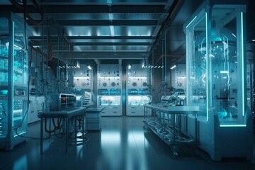 A futuristic laboratory with glowing test tubes and advanced equipment Generative AI