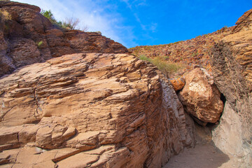 Slot canyon rock formation in Sloan Canyon National Conservation Area, Nevada