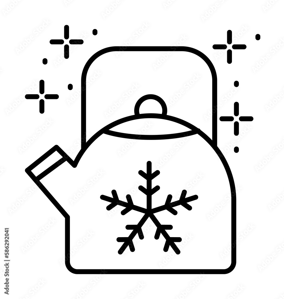 Poster kettle snowflake icon. simple line, outline of winter vacation icons for ui and ux, website or mobil