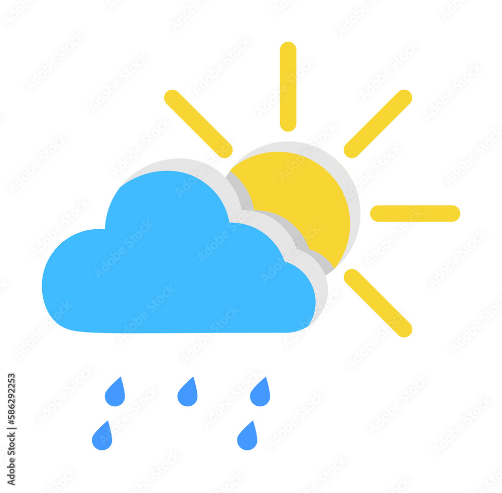Aufkleber cloud sun light rain drops icon. simple line, outline of two color weather icons for ui and ux, webs