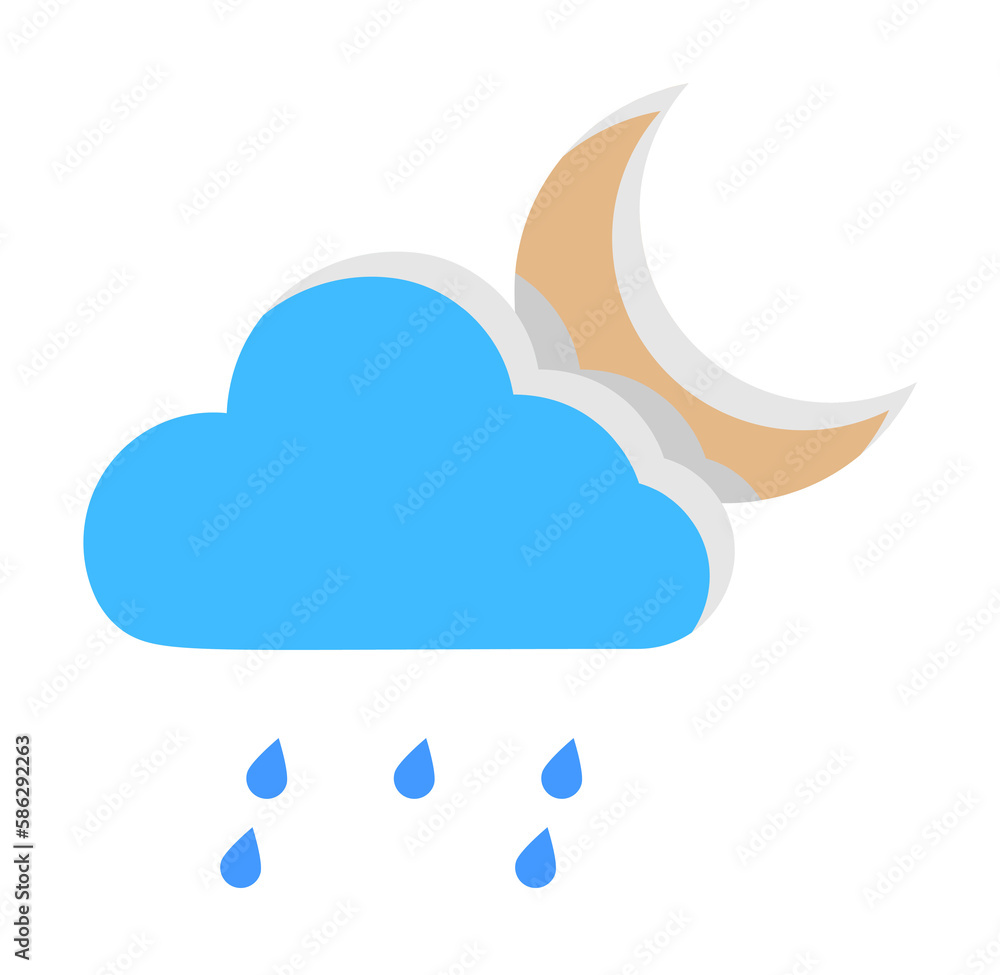 Poster cloud crescent light rain drops icon. simple line, outline of two color weather icons for ui and ux,